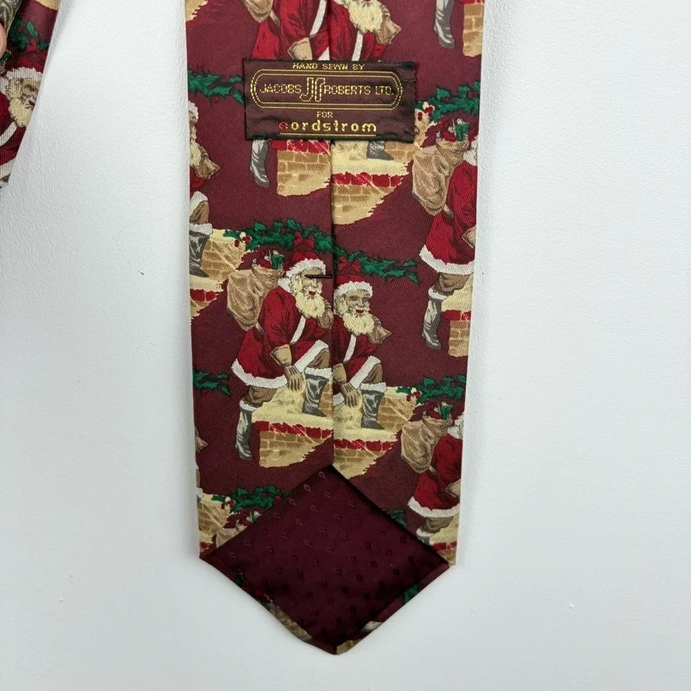 Vintage Jacob Roberts Nordstrom Men’s 100% Silk Tie Christmas Santa Red Holiday